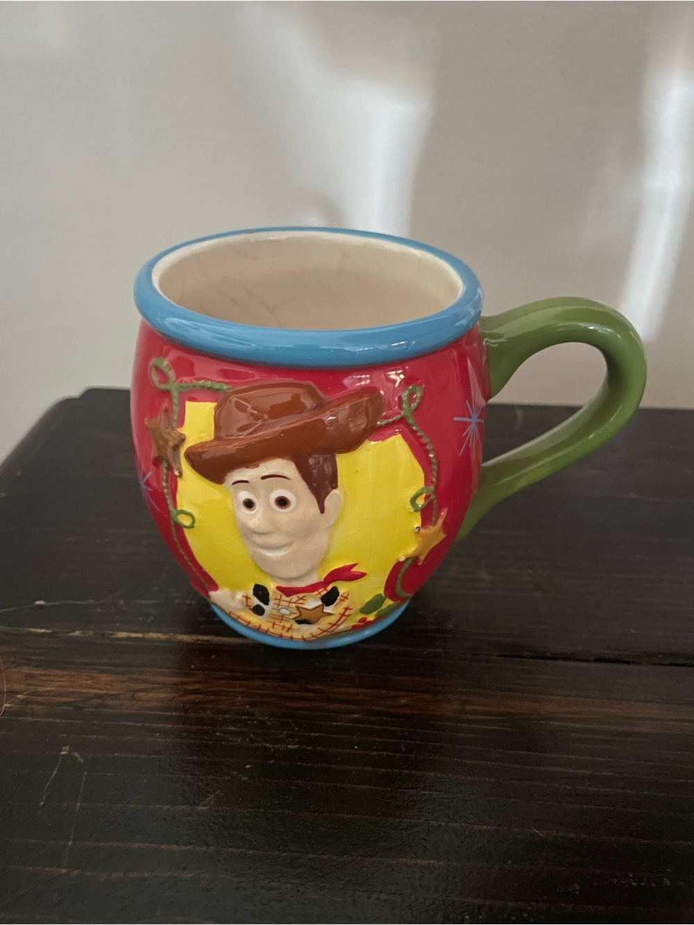 Disney Colorful Character Mug - Red Body, Blue Trim, Green Handle, Yellow Accent